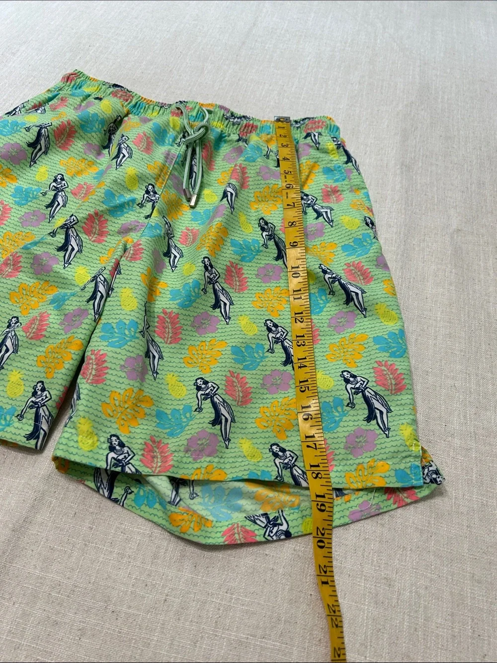 Peter Millar Swim Trunks Hula Girl Tropical Men’s Large Green Novelty Print